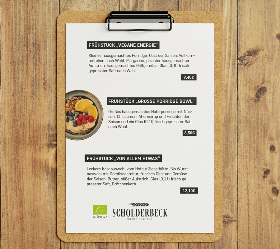Scholderbeck Frühstückskarte